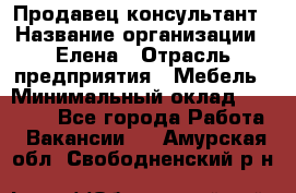 Продавец-консультант › Название организации ­ Елена › Отрасль предприятия ­ Мебель › Минимальный оклад ­ 20 000 - Все города Работа » Вакансии   . Амурская обл.,Свободненский р-н